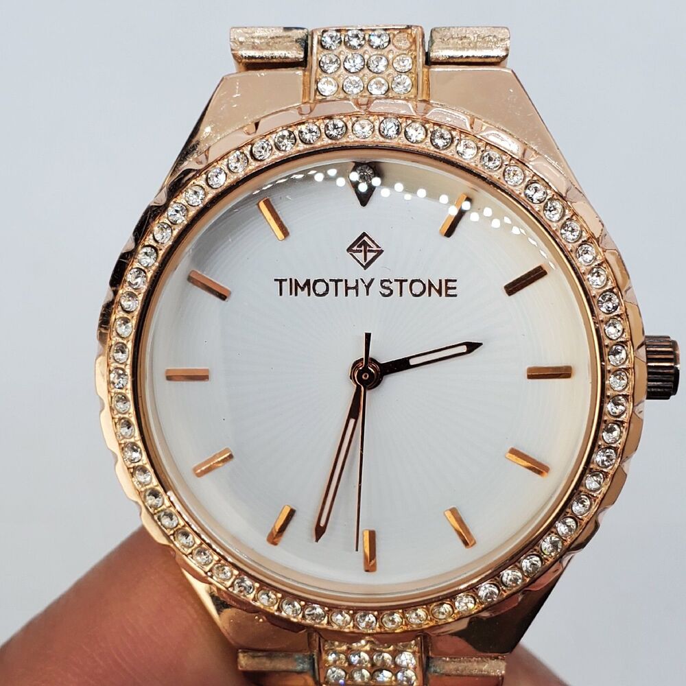 Timothy Stone Women's Watch 38MM White‎ Dial Rose Gold Bracelet 6" New Battery